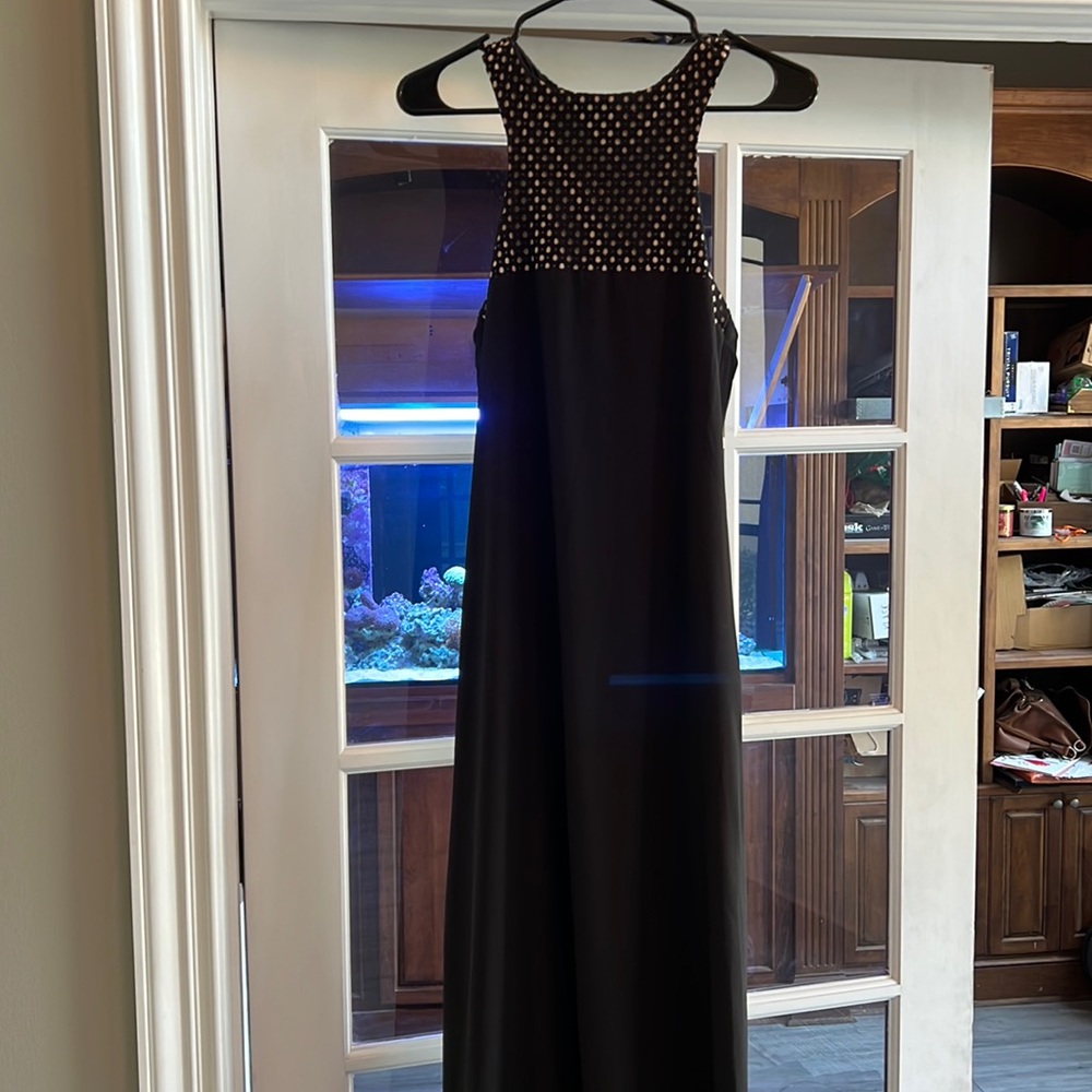 Black maxi dress with nude & black eyelet print, size XS